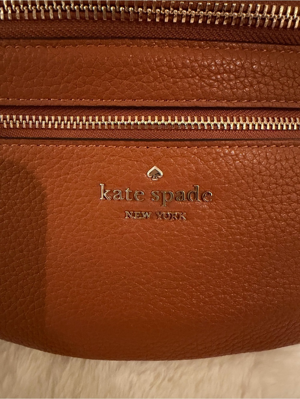 Kate Spade Cognac Pebbled Leather Crossbody Belt Bag w/ gold trim - Picture 3 of 9